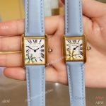 Swiss Quartz Cartier Tank Solo Couple Watches Yellow Gold